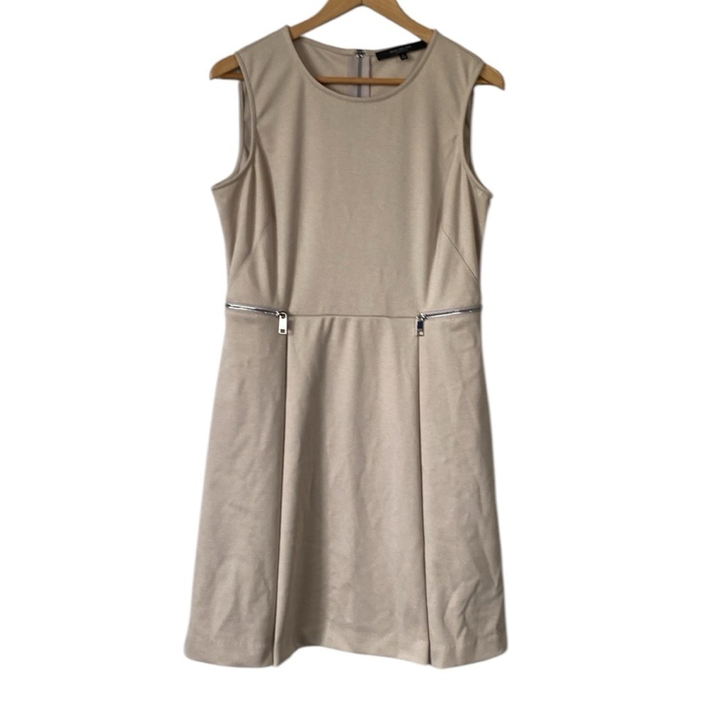 Marc New York Cream knee length skater Dress zipper embellished size 12